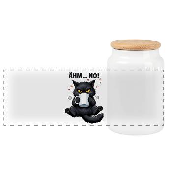 Morgenmuffel Katze mit Kaffee Ähm No - Panorama Keksdose mit Holzdeckel - Weiß - Vorne