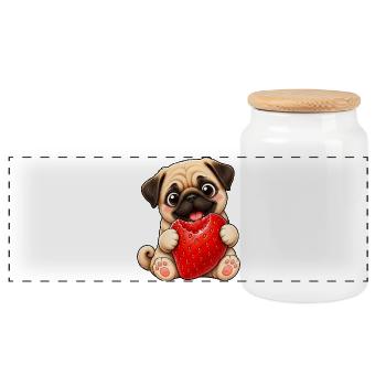 Süßer Mops im Sommer mit Erdbeeren Cartoon - Panorama Keksdose mit Holzdeckel - Weiß - Vorne