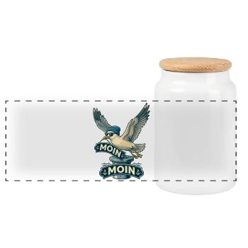 Coole Möwe Moin Moin Norddeutschland - Panorama Keksdose mit Holzdeckel - Weiß - Vorne