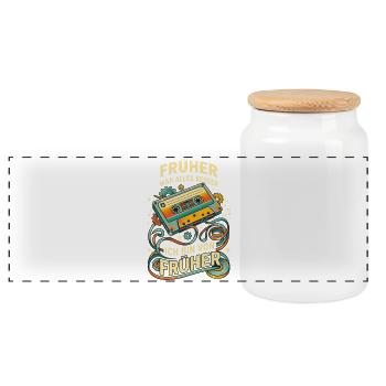 Retro Kassette Früher war alles besser - Panorama Keksdose mit Holzdeckel - Weiß - Vorne