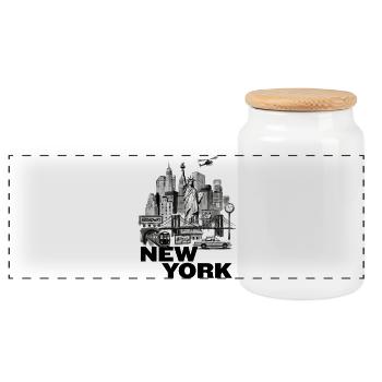 New York Vintage Cityscape Collage - Panorama Keksdose mit Holzdeckel - Weiß - Vorne