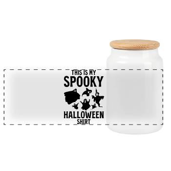 This is my Spooky Halloween Shirt Halloween - Panorama Keksdose mit Holzdeckel - Weiß - Vorne