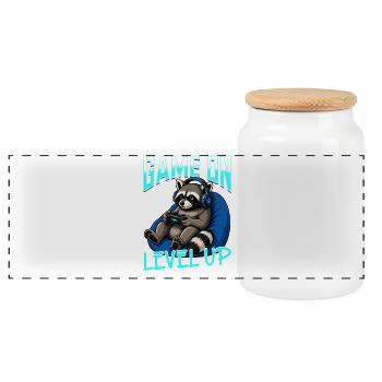 Gamer Gaming Raccoon Video Game - Panorama Keksdose mit Holzdeckel - Weiß - Vorne