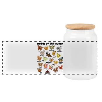 Moths of the World Kawaii Table Entomology - Panoramic Cookie Jar with Wooden Lid - white - Front