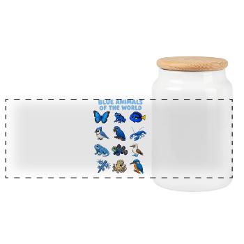 Blue Animals Of The World Animal Kingdom Chalkboard - Panoramic Cookie Jar with Wooden Lid - white - Front