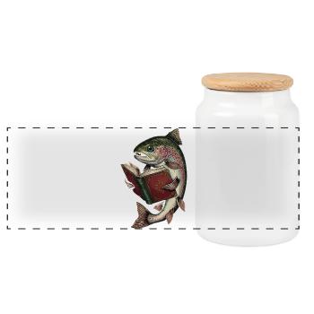 Bücherfisch Vintage Illustration - Panorama Keksdose mit Holzdeckel - Weiß - Vorne