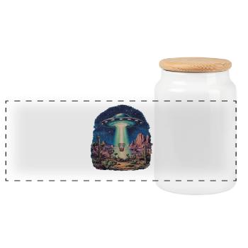 Disc Golf Korb UFO Wüste Retro Vintage Sci-Fi Moti - Panorama Keksdose mit Holzdeckel - Weiß - Vorne