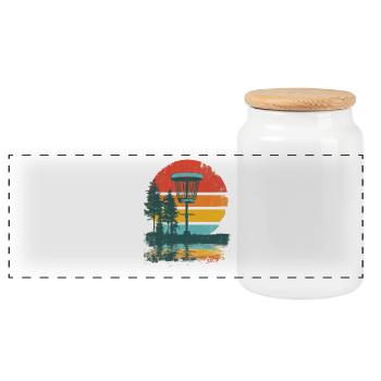 Disc Golf Putter Korb Retro Vintage Sonnenuntergan - Panorama Keksdose mit Holzdeckel - Weiß - Vorne