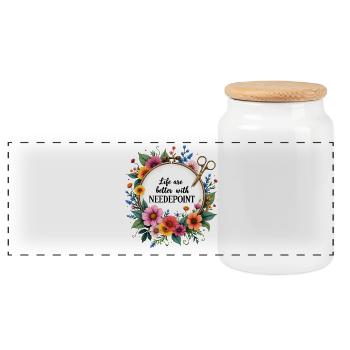 Life Are Better with Needlepoint - Panorama Keksdose mit Holzdeckel - Weiß - Vorne