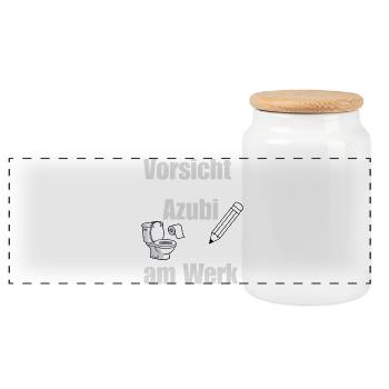 Vorsicht Azubi am Werk / Lustiges Azubi Design  - Panorama Keksdose mit Holzdeckel - Weiß - Vorne