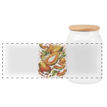Papaya Tropic exotische Fruchtspritzkunst - Panorama Keksdose mit Holzdeckel - Weiß - Vorne