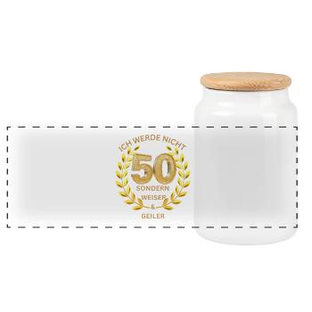 Ich werde nicht 50 sondern weiser und geiler - Panorama Keksdose mit Holzdeckel - Weiß - Vorne