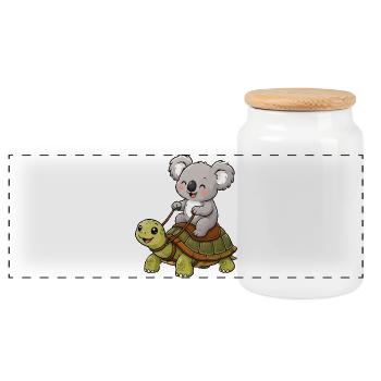 Kleiner Koala reitet Schildkröte - Panorama Keksdose mit Holzdeckel - Weiß - Vorne