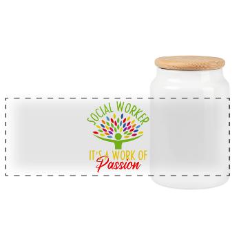 Social Worker Quote It ́s A Worker Of Passion - Panoramic Cookie Jar with Wooden Lid - white - Front
