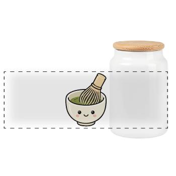 Süße Kawaii-Matcha-Schüssel mit Schneebesen - Panorama Keksdose mit Holzdeckel - Weiß - Vorne