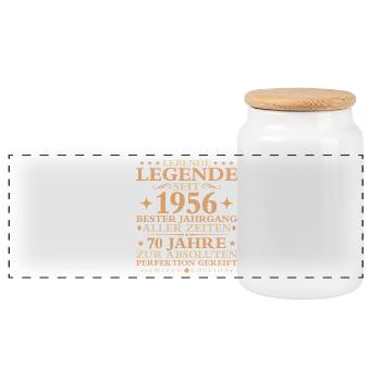 1956 Baujahr Geburtstag Vintage 70 Jahre - Panorama Keksdose mit Holzdeckel - Weiß - Vorne