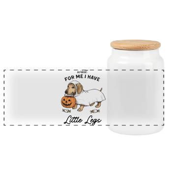 Teckel Fantôme Halloween Halloween : Porte-à-porte - Boîte à biscuits avec couvercle en bois - blanc - Devant