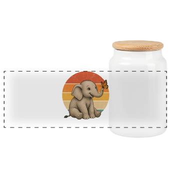 Elefant und Schmetterling - Panorama Keksdose mit Holzdeckel - Weiß - Vorne