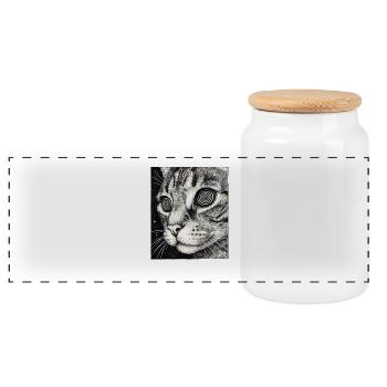 Hypnotischer Katzenblick im All - Panorama Keksdose mit Holzdeckel - Weiß - Vorne