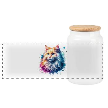 Turkish Angora Cat Motif - Panoramic Cookie Jar with Wooden Lid - white - Front