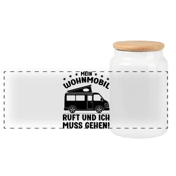 Mein Wohnmobil ruft und ich muss gehen Camping - Panorama Keksdose mit Holzdeckel - Weiß - Vorne