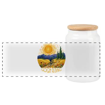 Gogh Riding Sunlit Field Cyclist - Panoramic Cookie Jar with Wooden Lid - white - Front