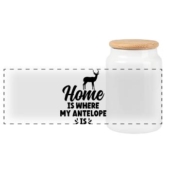 Antelope Silhouette Saying - Panoramic Cookie Jar with Wooden Lid - white - Front