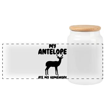 Antelope Animal Humor - Panoramic Cookie Jar with Wooden Lid - white - Front