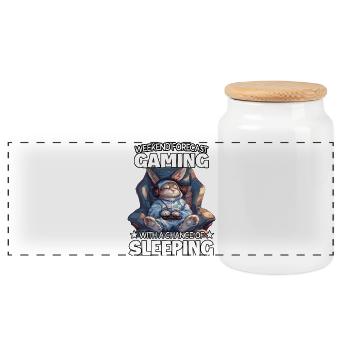 Wochenend Gaming: Schlafender Hase - Panorama Keksdose mit Holzdeckel - Weiß - Vorne