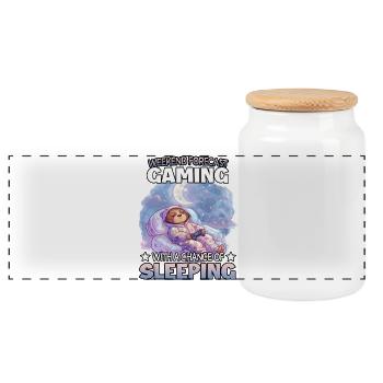 Weekend Gaming Sleep Mode Sloth - Panoramic Cookie Jar with Wooden Lid - white - Front