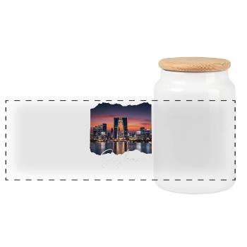 Suzhou Skyline Abendrot Script - Panorama Keksdose mit Holzdeckel - Weiß - Vorne