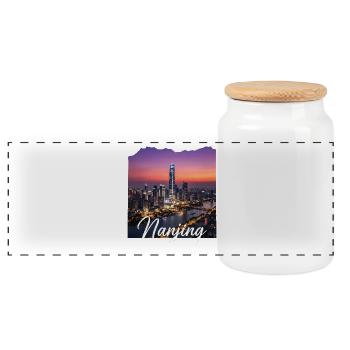 Nanjing Skyline Sonnenuntergang - Panorama Keksdose mit Holzdeckel - Weiß - Vorne