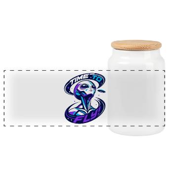 time to fly - Panoramic Cookie Jar with Wooden Lid - white - Front