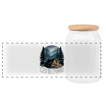 Let It Pour Camping - Panoramic Cookie Jar with Wooden Lid - white - Front