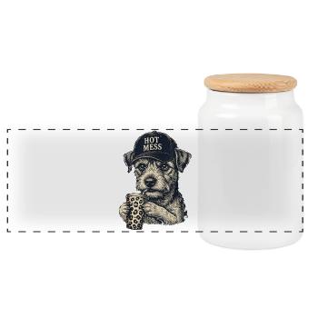 Hot Mess Hund mit Leopardenkaffee - Panorama Keksdose mit Holzdeckel - Weiß - Vorne
