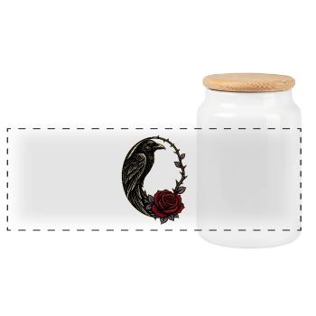 Gothic Raven Rose Thorn Crescent - Panoramic Cookie Jar with Wooden Lid - white - Front