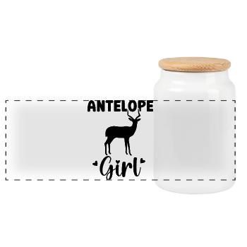 Antilope Safari Silhouette - Panorama Keksdose mit Holzdeckel - Weiß - Vorne
