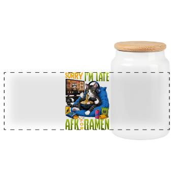 Gamer Gaming Cat Ramen Video Game - Panoramic Cookie Jar with Wooden Lid - white - Front