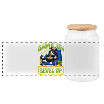 Gamer Gaming Cat Ramen Video Game - Panoramic Cookie Jar with Wooden Lid - white - Front