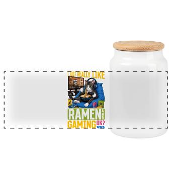 Gamer Gaming Cat Ramen Video Game - Panoramic Cookie Jar with Wooden Lid - white - Front