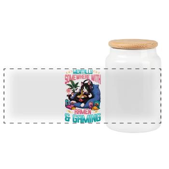 Gamer Gaming Cat Ramen Video Game - Panoramic Cookie Jar with Wooden Lid - white - Front