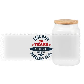 70th Birthday Devil - Panoramic Cookie Jar with Wooden Lid - white - Front