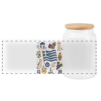 Greece | Islands, Olives & Antiquity - Panoramic Cookie Jar with Wooden Lid - white - Front