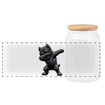 Dabbing Cane Corso in Comic Style - Panoramic Cookie Jar with Wooden Lid - white - Front