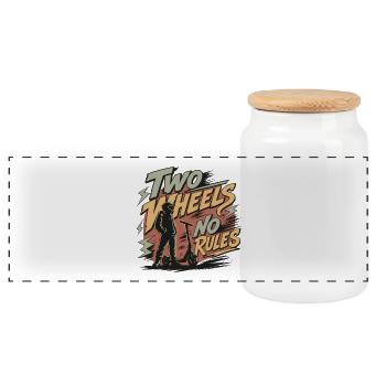 Two Wheels No Rules | Scooter Riders - Panoramic Cookie Jar with Wooden Lid - white - Front