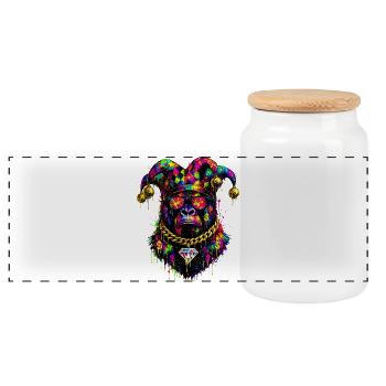 Gorilla Jester Neon Graffiti - Panoramic Cookie Jar with Wooden Lid - white - Front