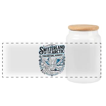 Switzerland of the Arctic Pangnirtung Nunavut - Panoramic Cookie Jar with Wooden Lid - white - Front