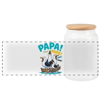 Daddy Seagulls Humor Father's Day - Panoramic Cookie Jar with Wooden Lid - white - Front