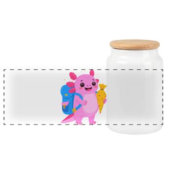 Axolotl for school enrollment – back to school school cone - Panoramic Cookie Jar with Wooden Lid - white - Front