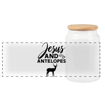 Antelope Jesus Christian Faith - Panoramic Cookie Jar with Wooden Lid - white - Front